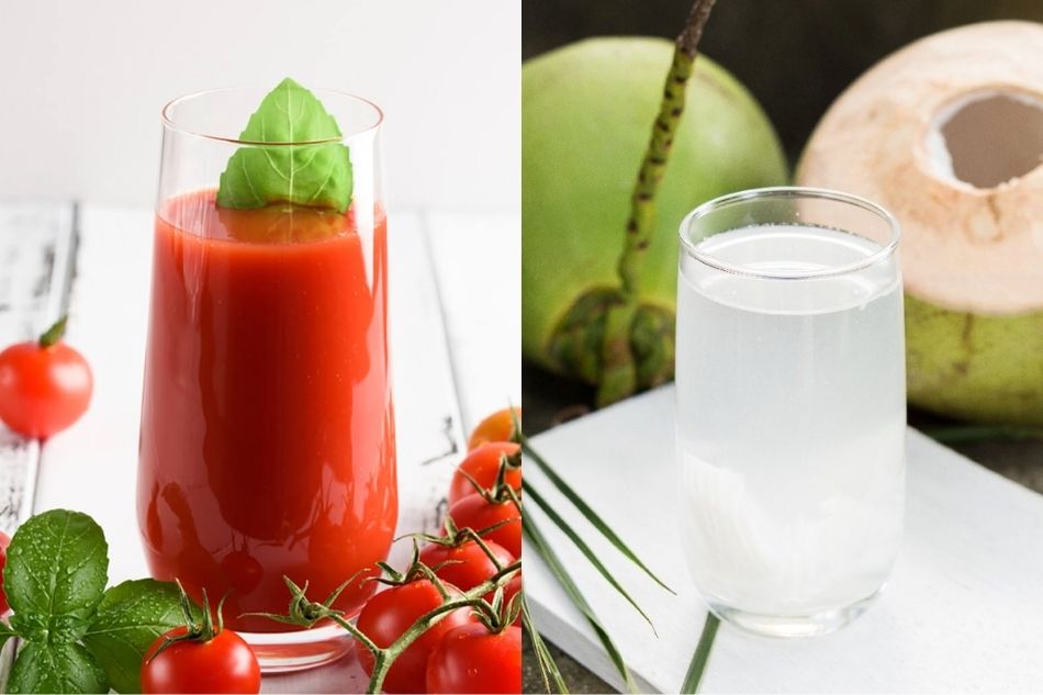 Nước ép cà chua và nước dừa cung cấp vitamin và điện giải giúp nhanh lành nhiệt miệng Nước ép cà chua và nước dừa cung cấp vitamin và điện giải giúp nhanh lành nhiệt miệng